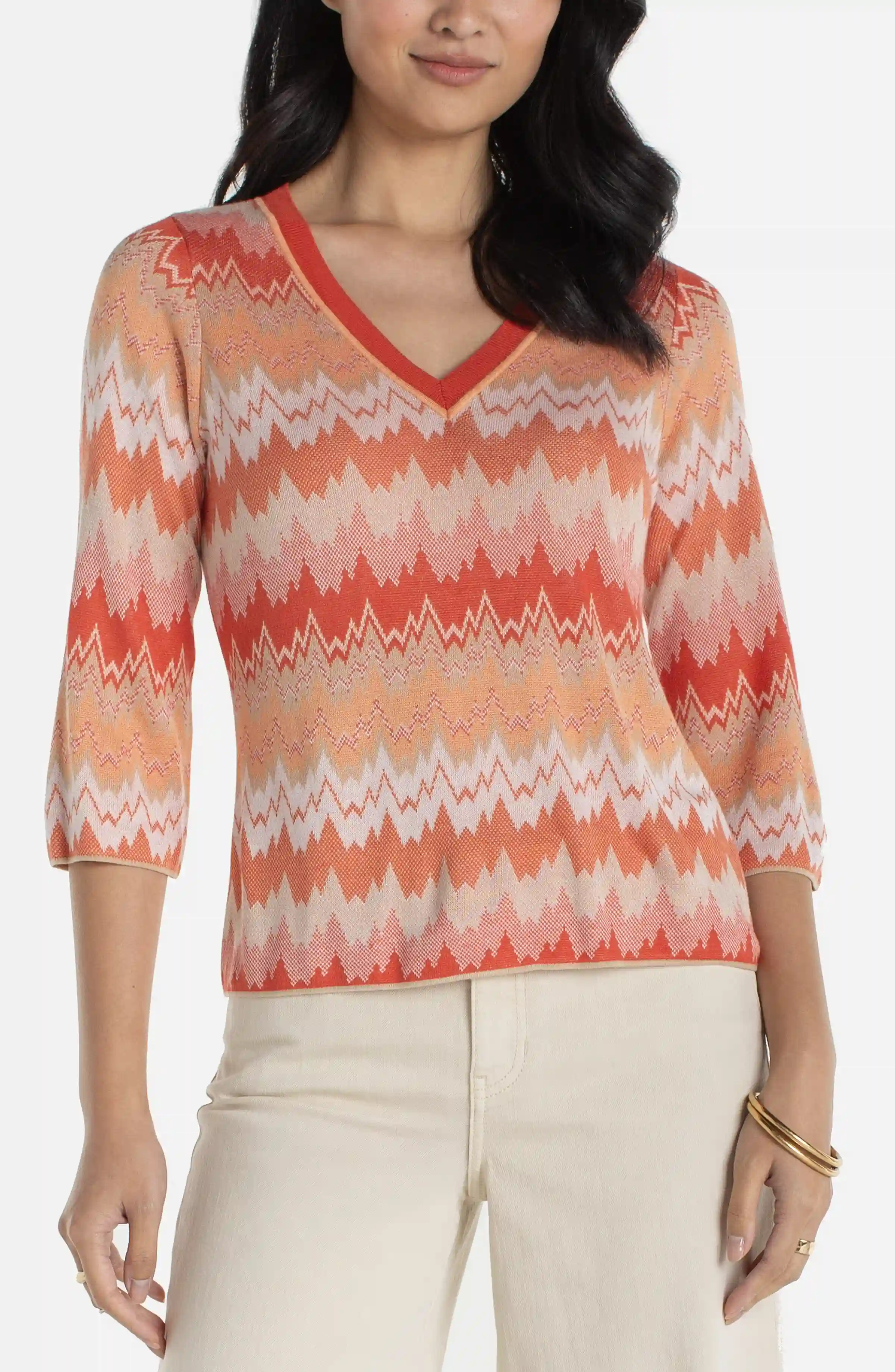 3/4 SLEEVE V-NECK SWEATER