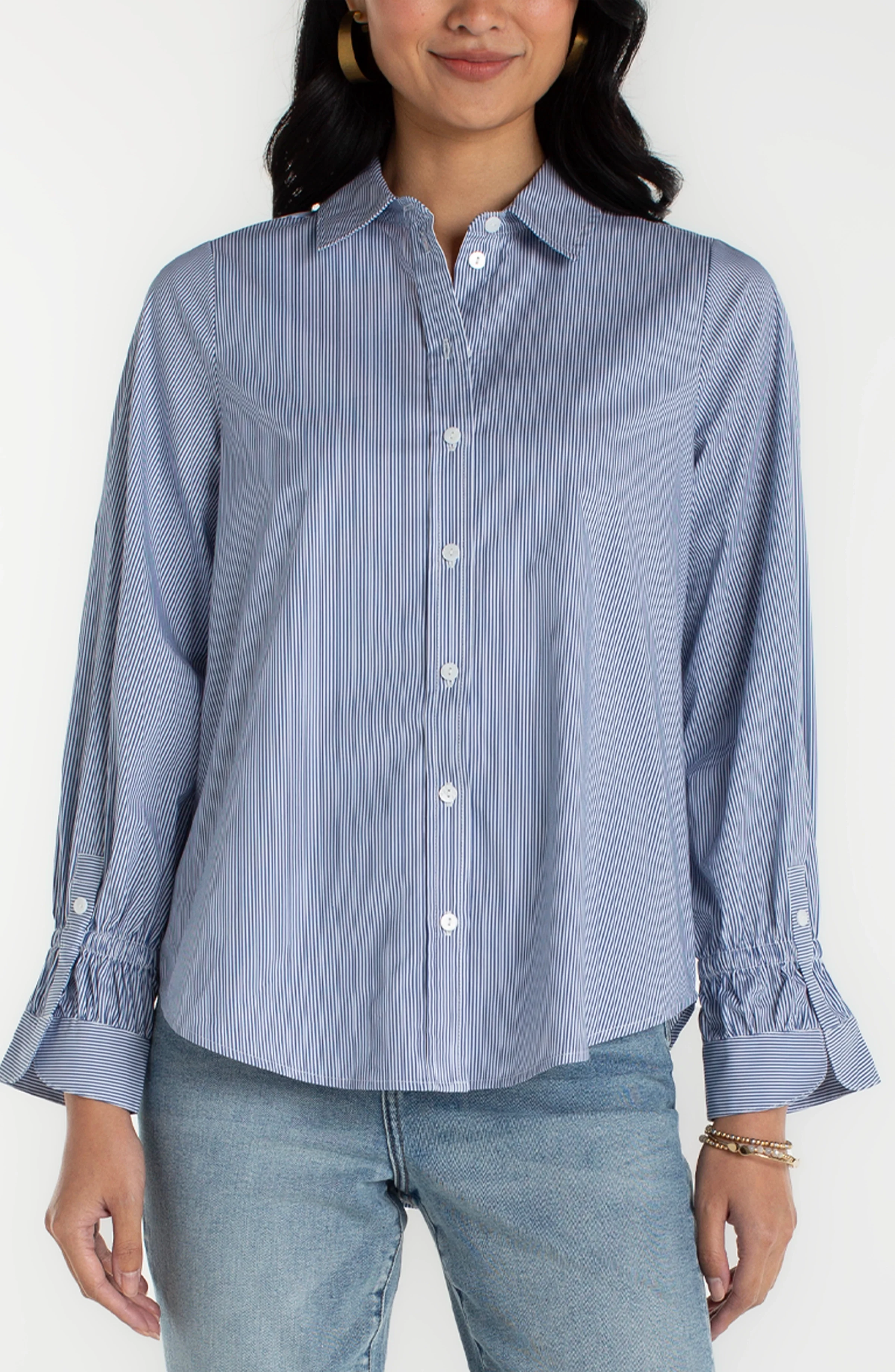 ADJUSTABLE SLEEVE BUTTON FRONT WOVEN TOP - Image 2
