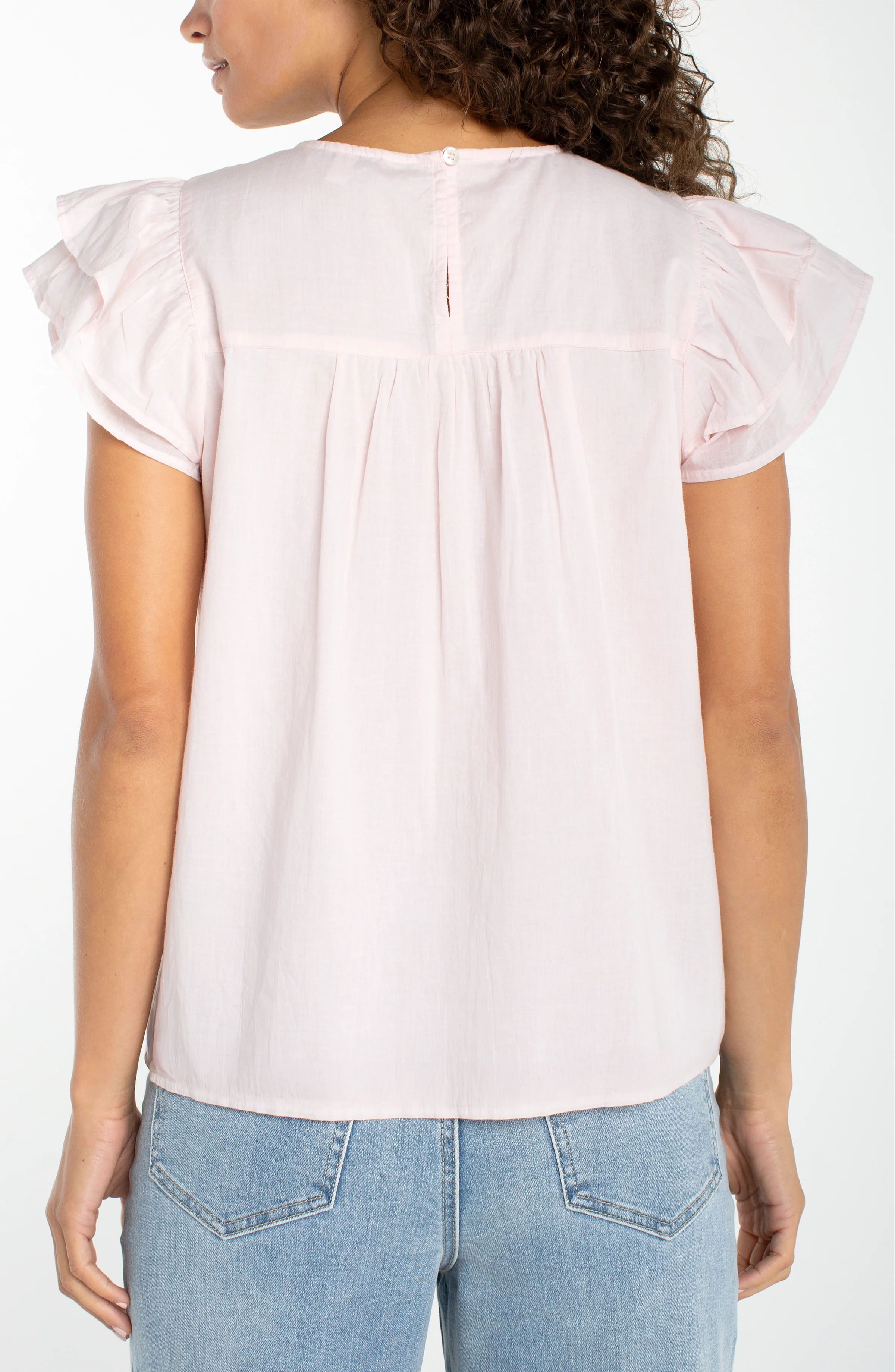 DOUBLE FLUTTER SLEEVE WOVEN BLOUSE - Image 3