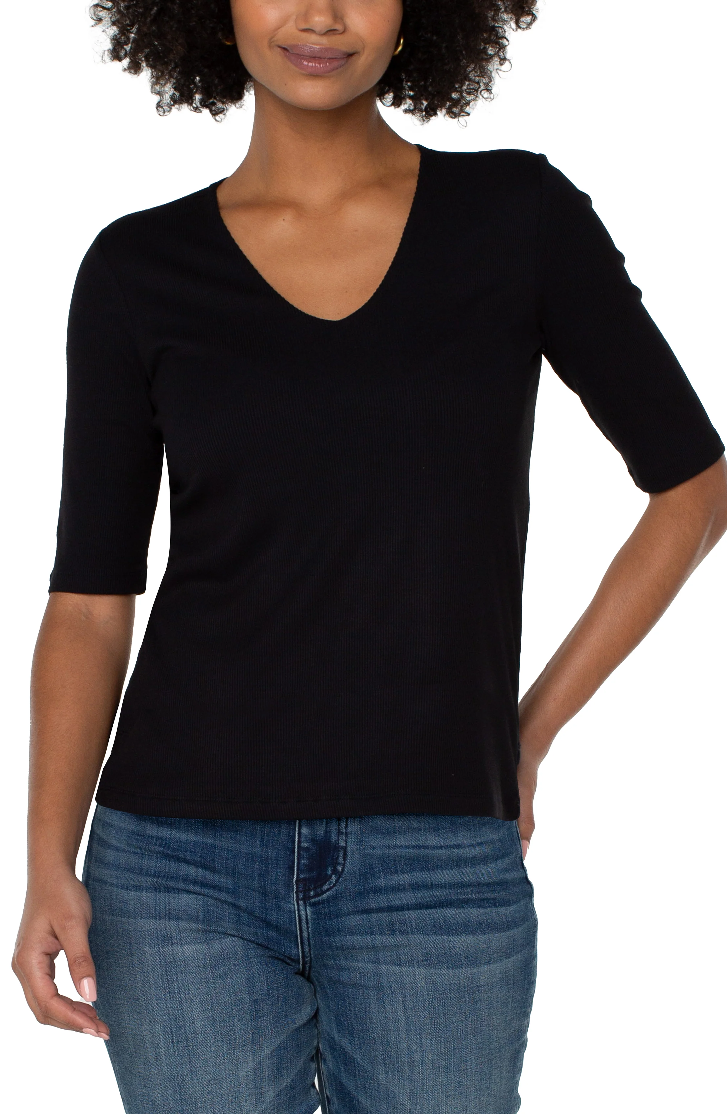 DOUBLE LAYER V-NECK RIB KNIT TOP - Image 4