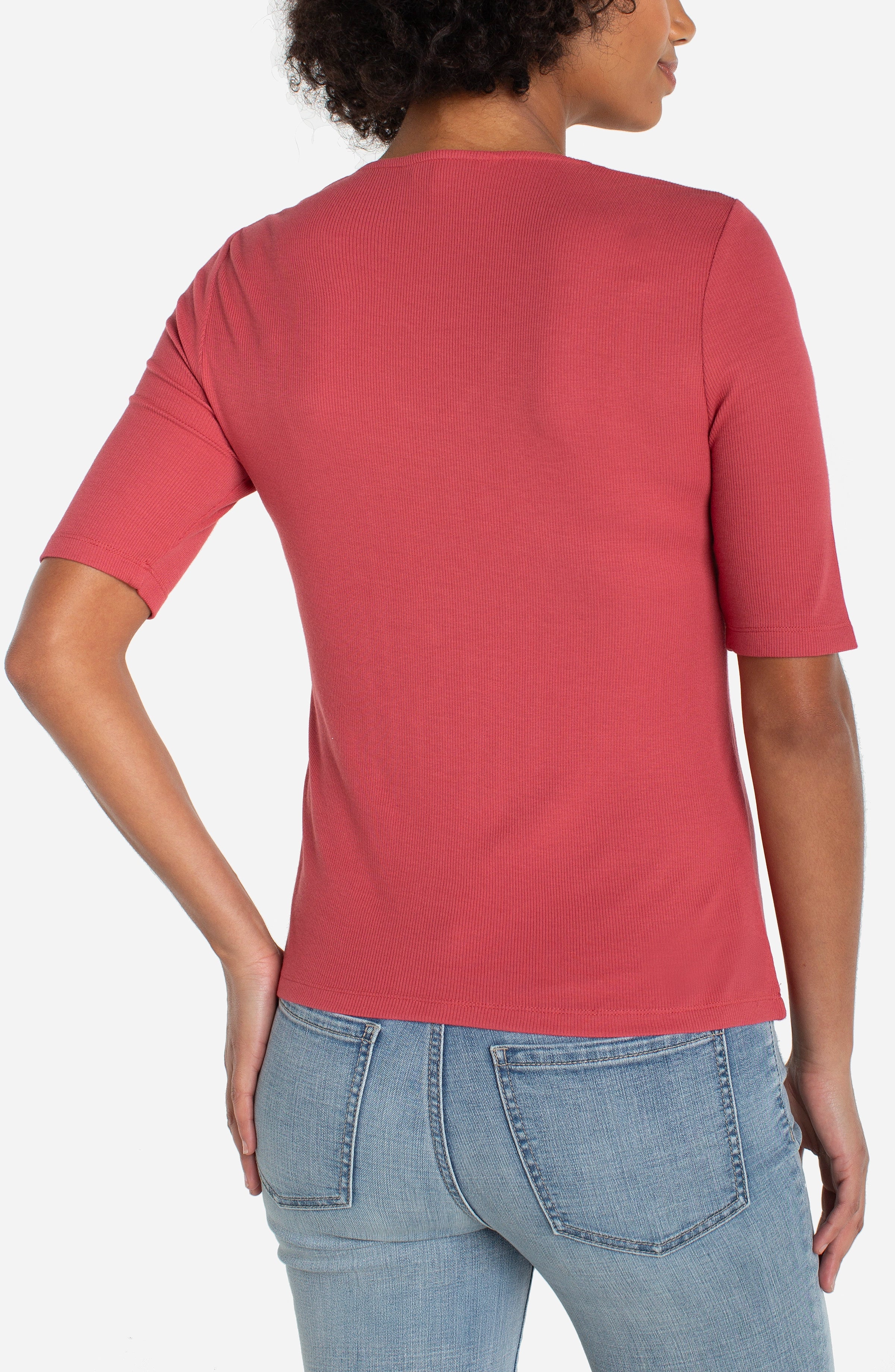 DOUBLE LAYER V-NECK RIB KNIT TOP - Image 3