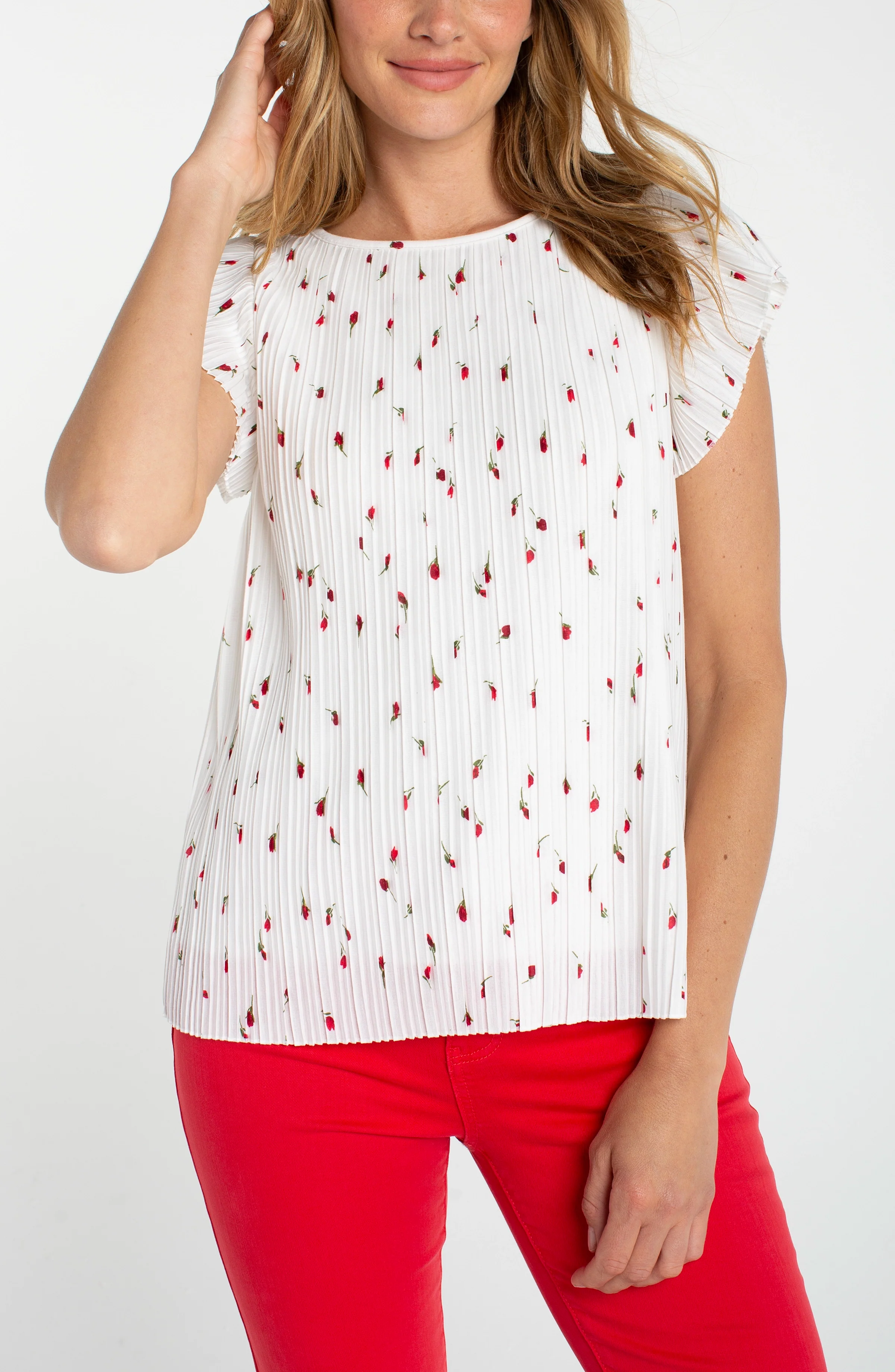 FLUTTER SLEEVE BOAT NECK KNIT TOP