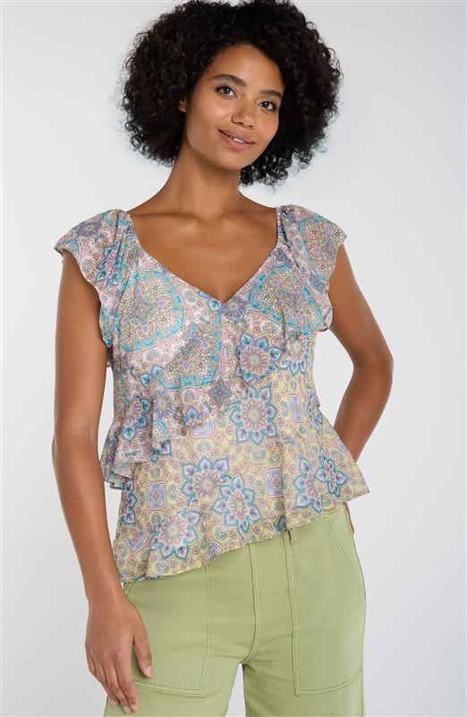FLUTTER SLEEVE DRAPED BLOUSE