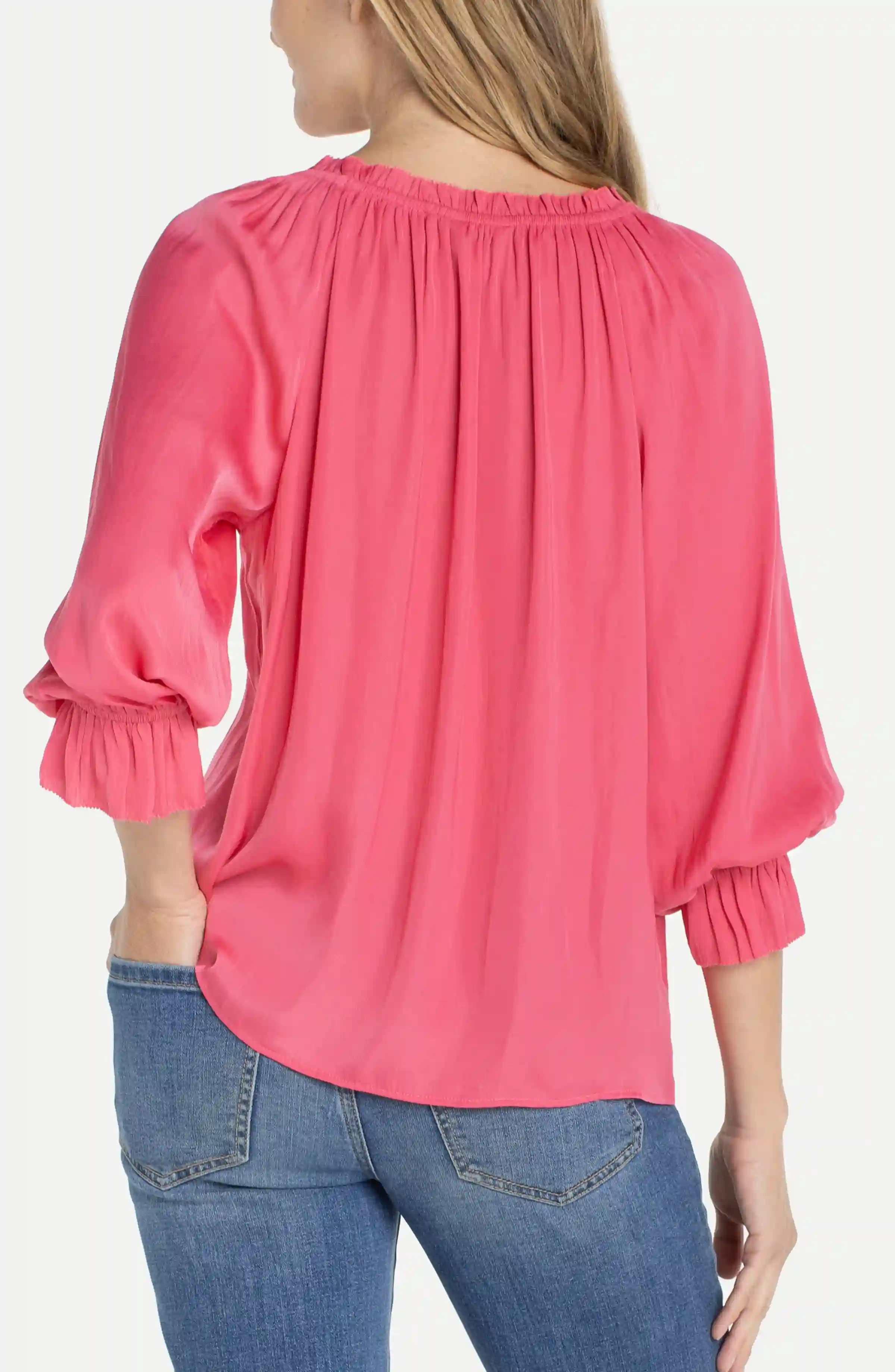 PETITE 3/4 SLEEVE BUTTON FRONT TOP W/ RUFFLE DETAILS - Image 3