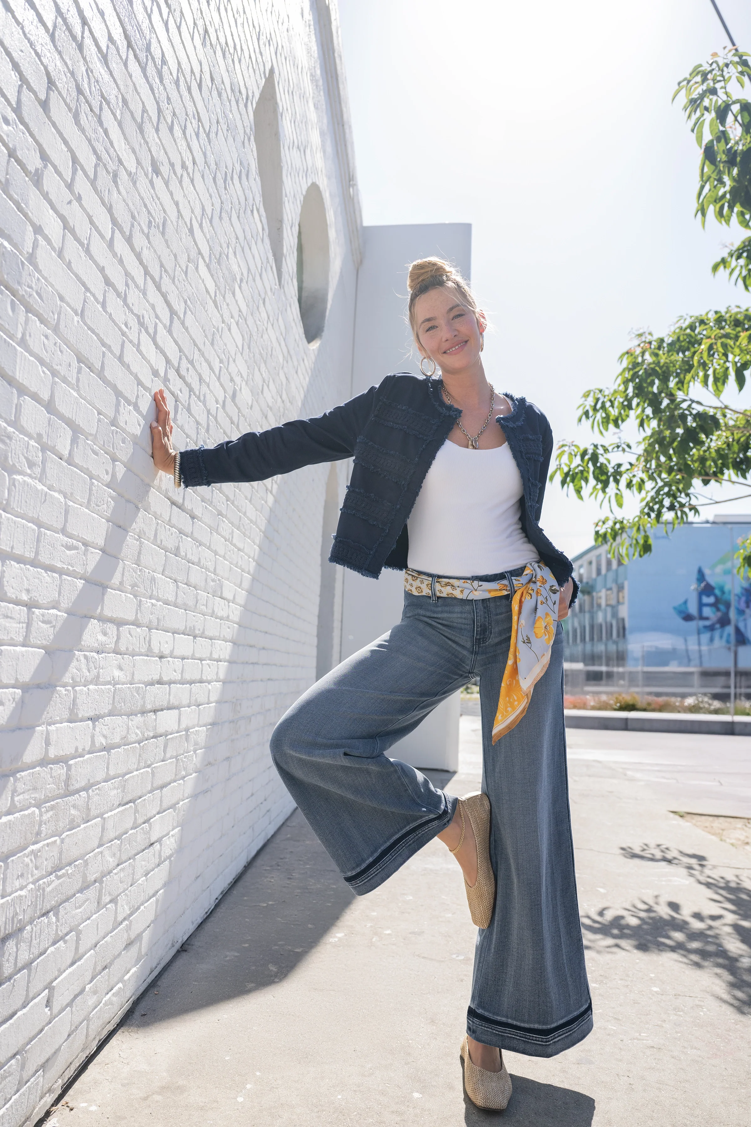 PETITE COLLARLESS JACKET WITH FRAY & LACE - Image 4