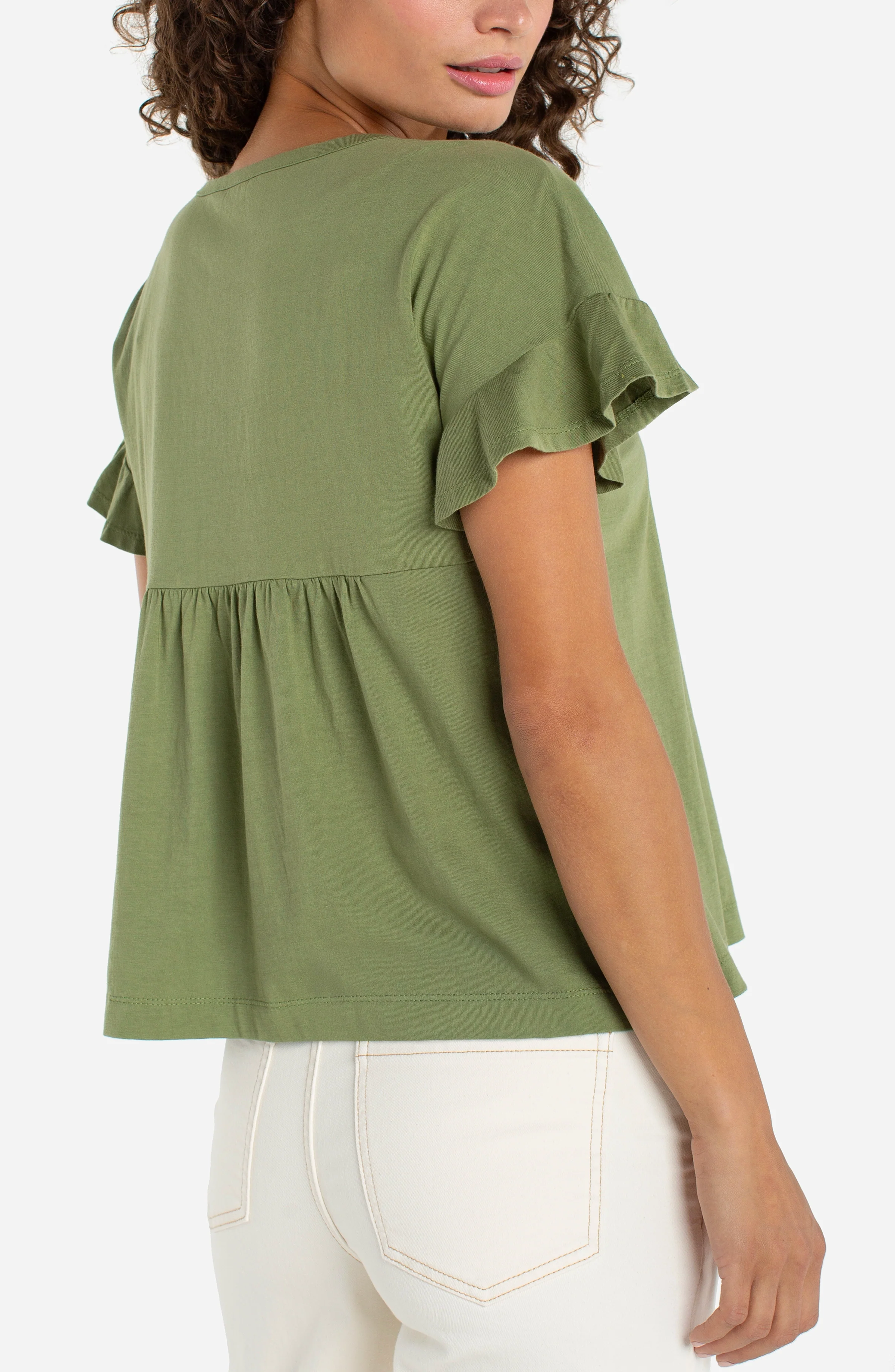 FLUTTER SLEEVE KNIT-TO-WOVEN TOP - Image 2