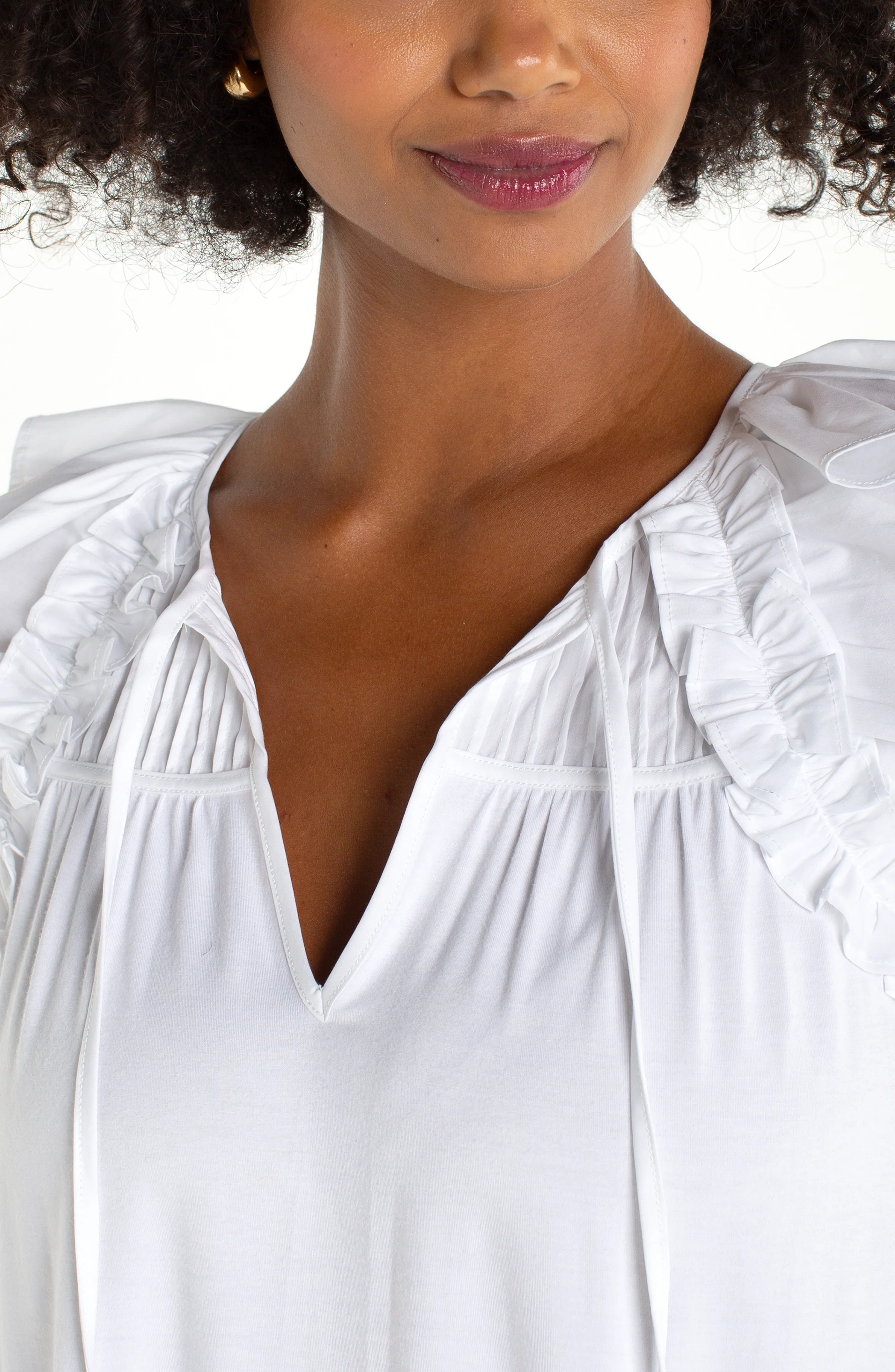 FLUTTER SLEEVE KNIT-TO-WOVEN TOP W/ TIES - Image 3