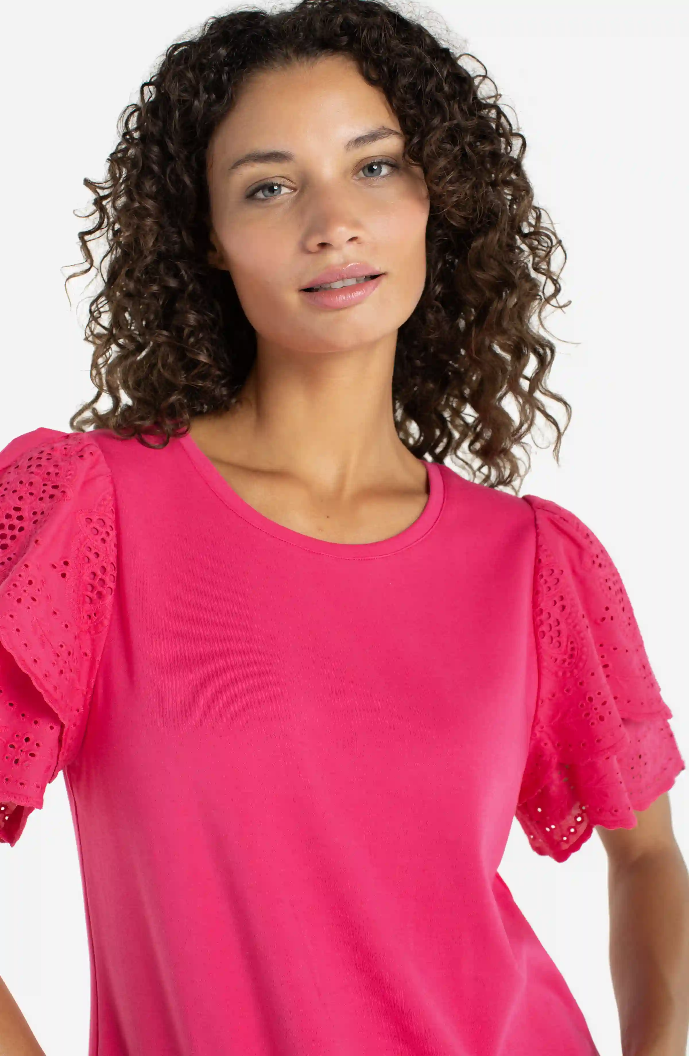 SHORT SLEEVE KNIT-TO-WOVEN TOP - Image 4