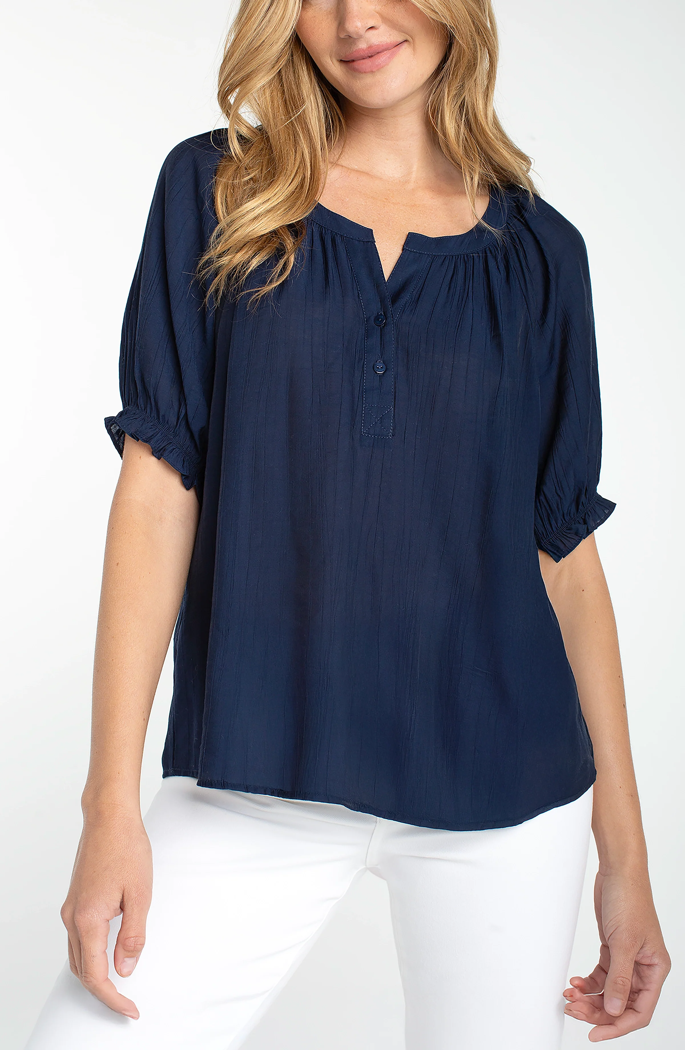 PETITE SHORT SLEEVE HALF PLACKET BLOUSE - Image 5