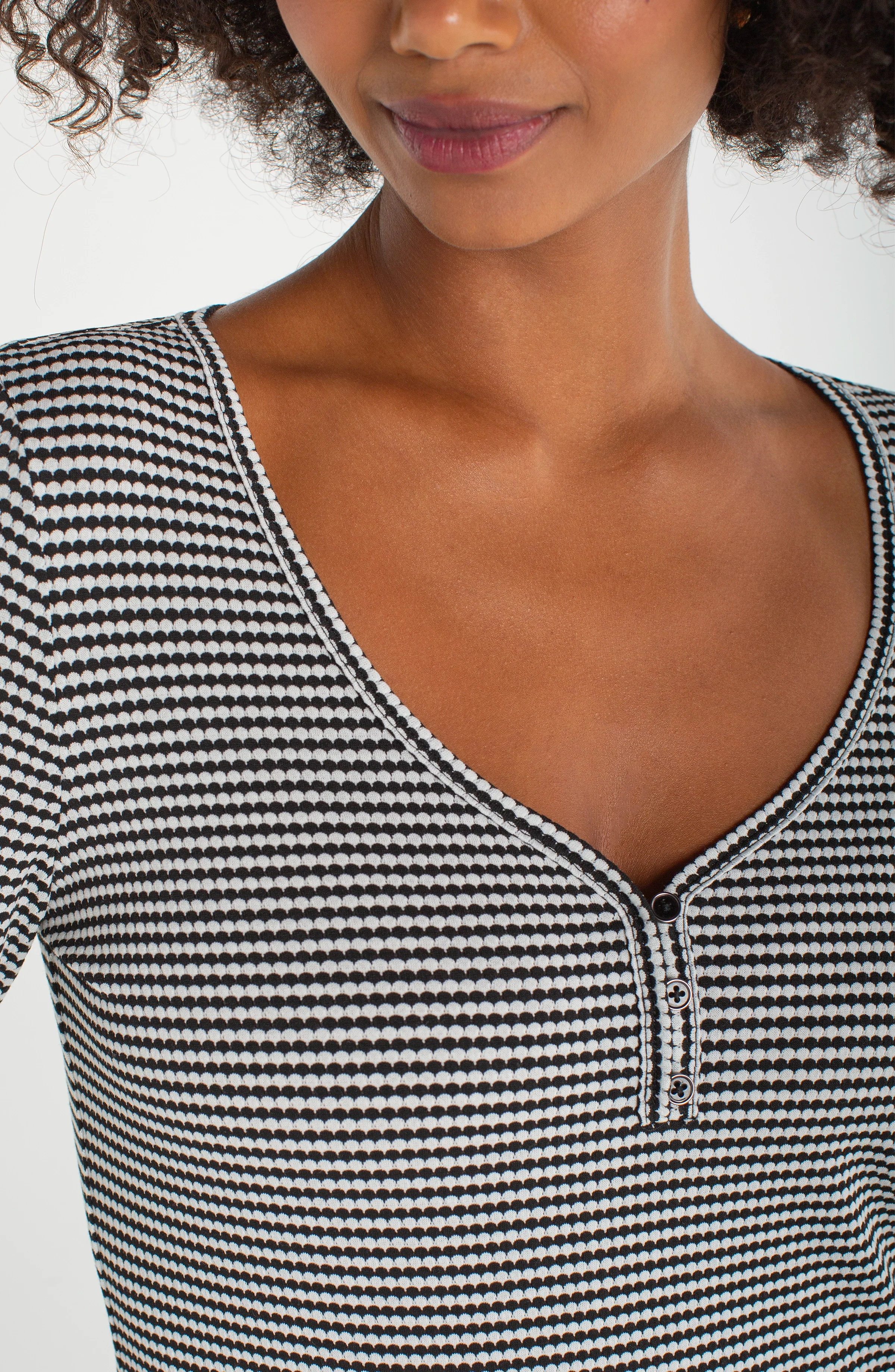 PETITE HENLEY KNIT TOP WITH BUTTON SLEEVE - Image 3