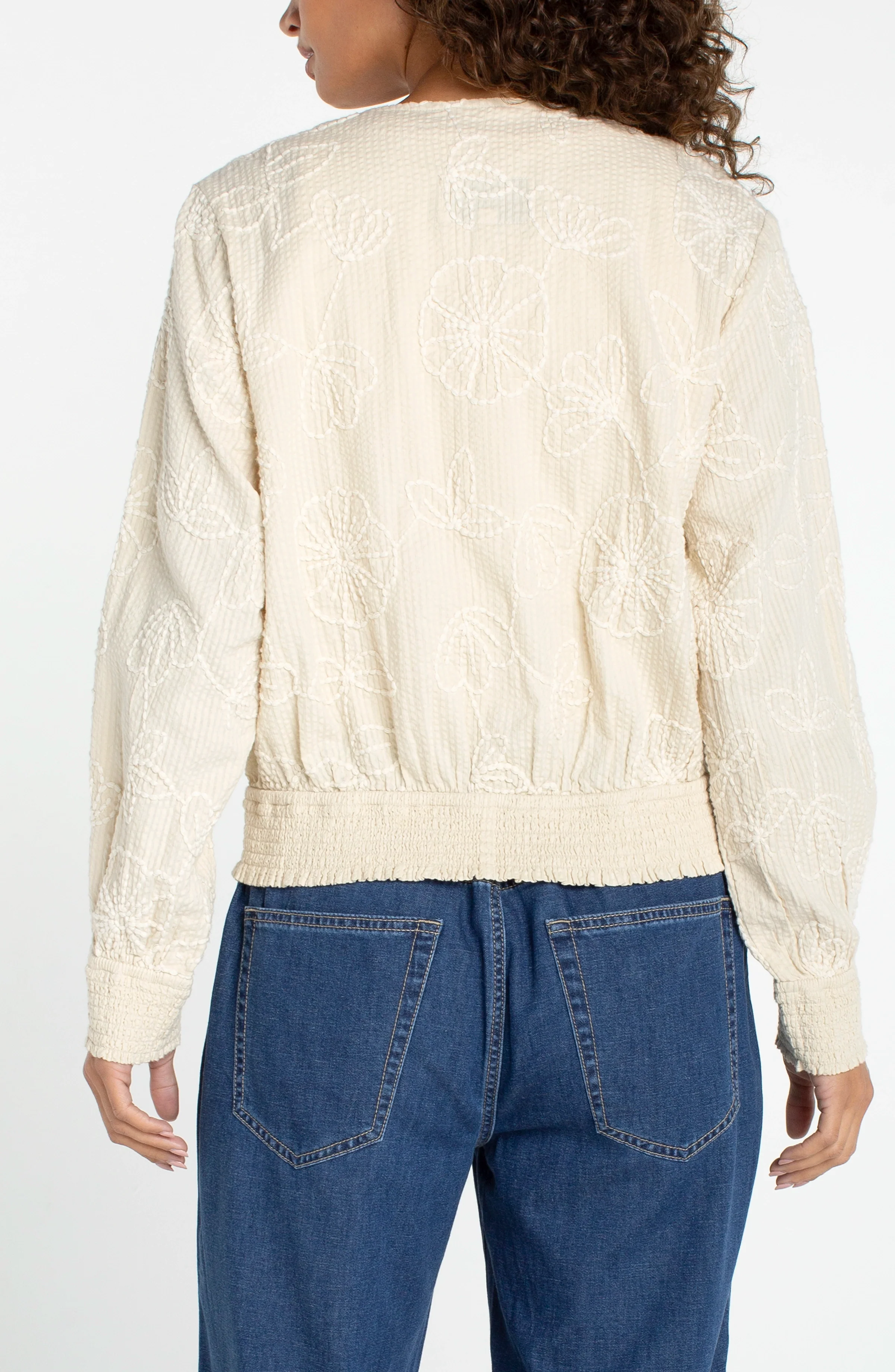 PETITE COLLARLESS JACKET WITH SMOCKING - Image 4