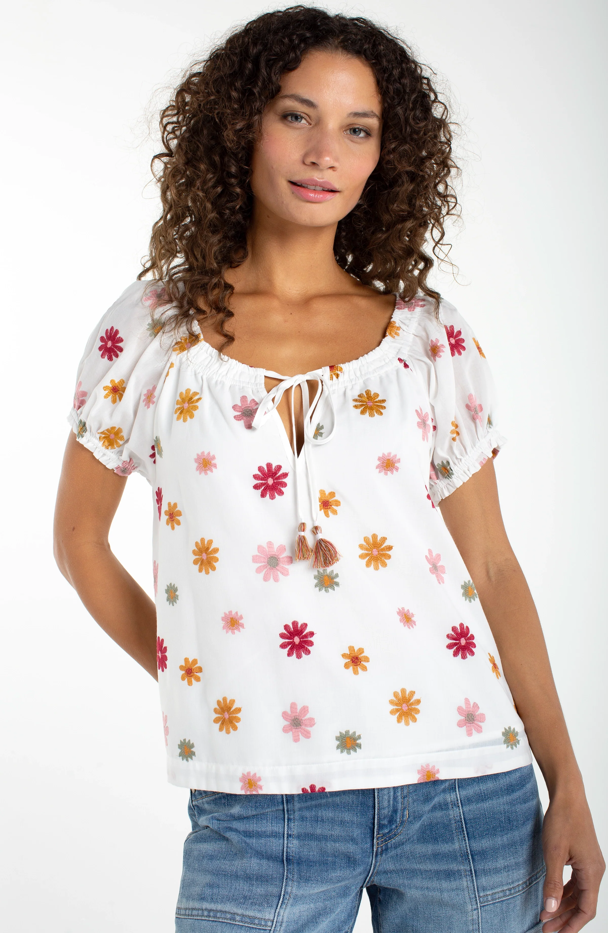 PETITE WOVEN TOP WITH FRONT TIE