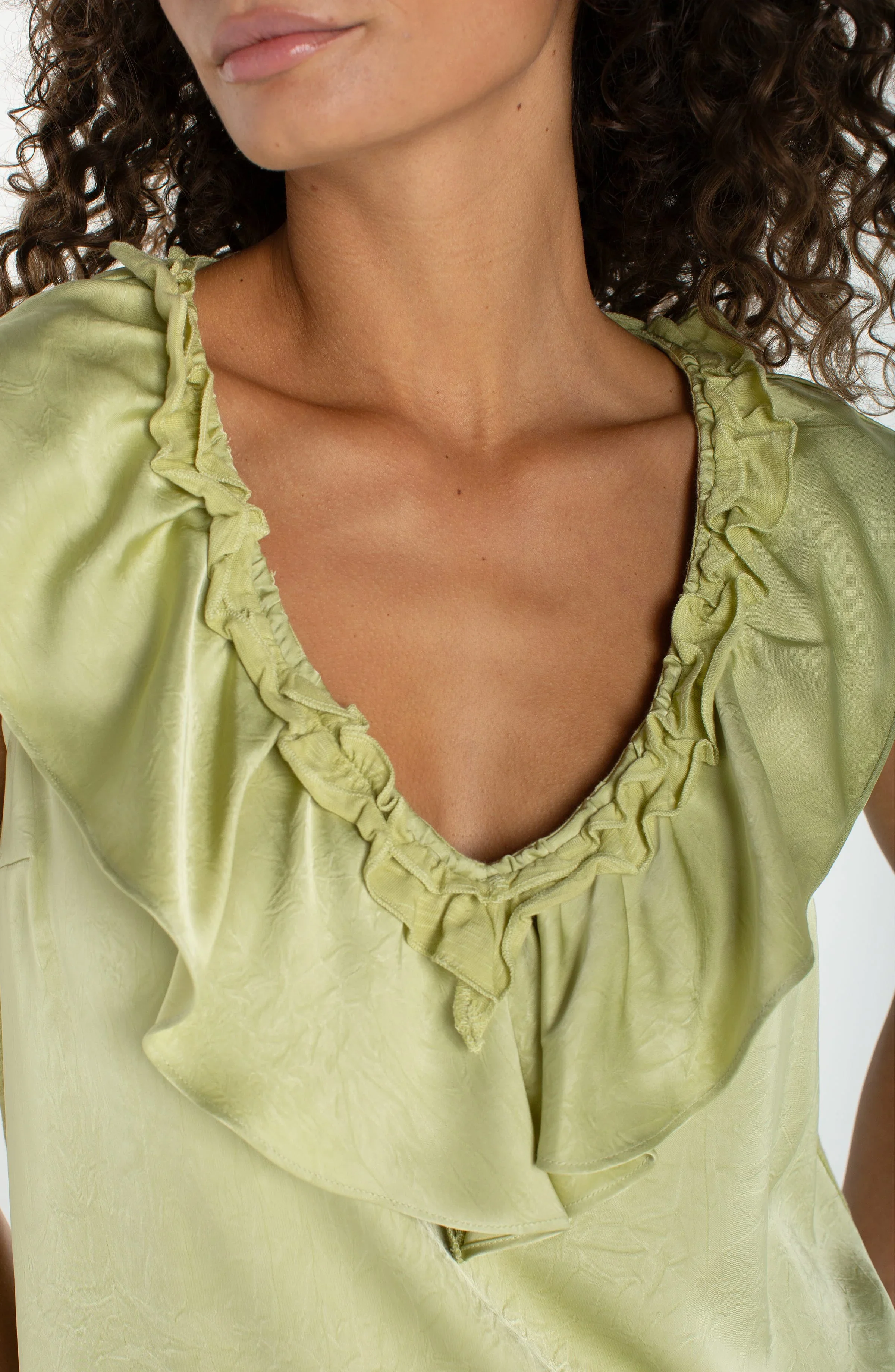 RUFFLE FRONT SLEEVELESS WOVEN-TO-KNIT TOP - Image 3
