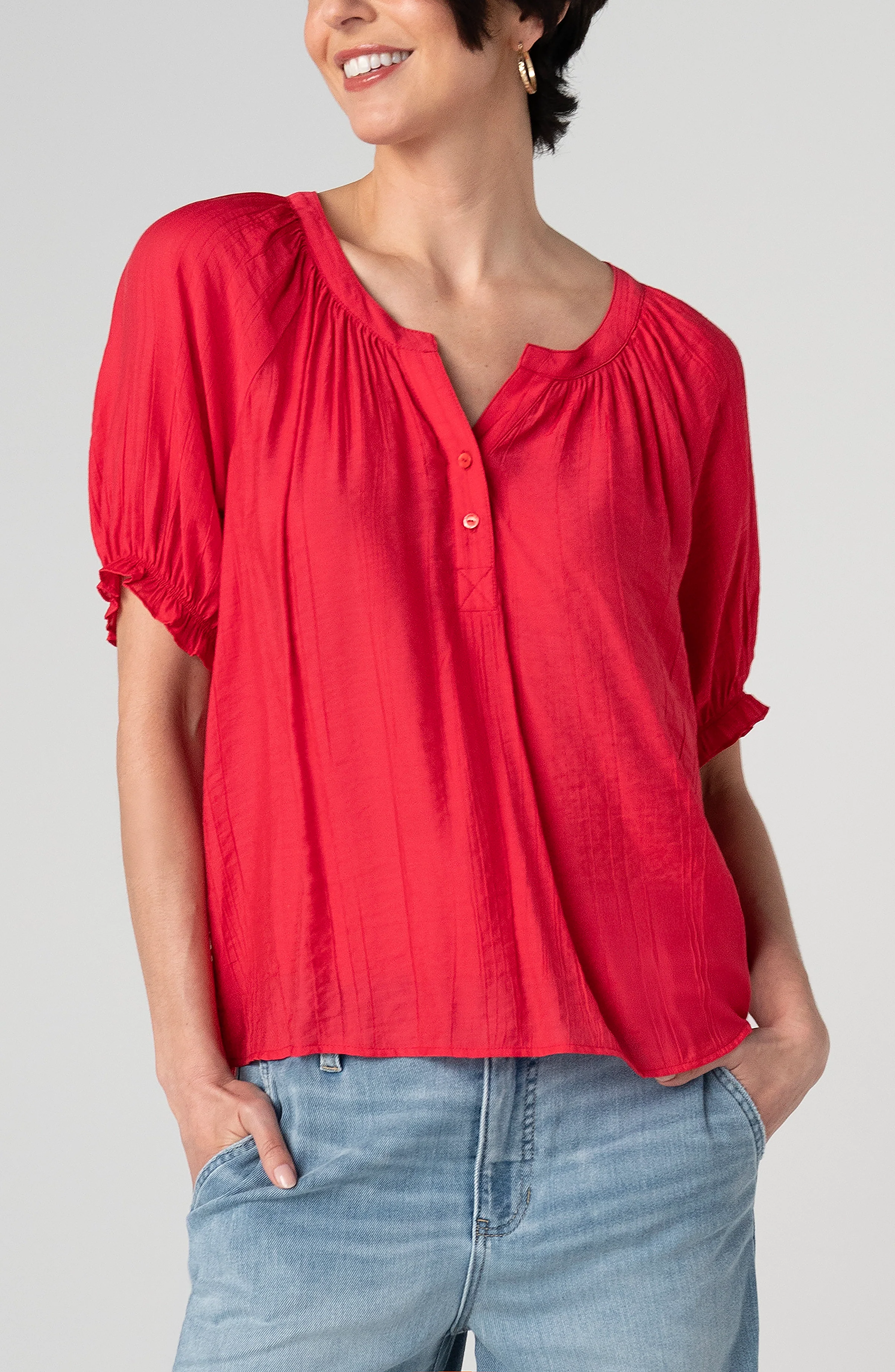 SHORT SLEEVE HALF PLACKET BLOUSE - Image 2