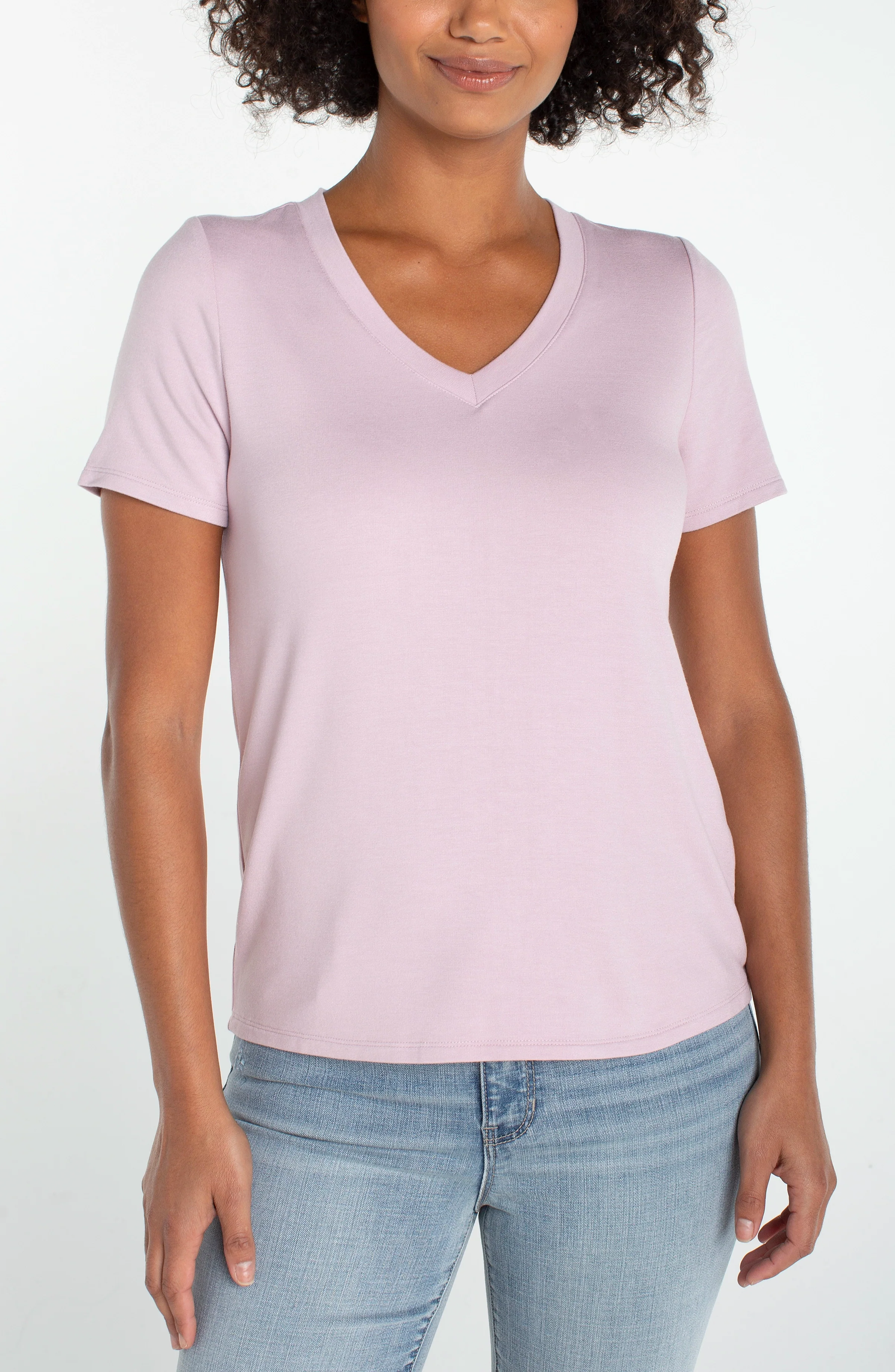 SHORT SLEEVE V-NECK KNIT TEE