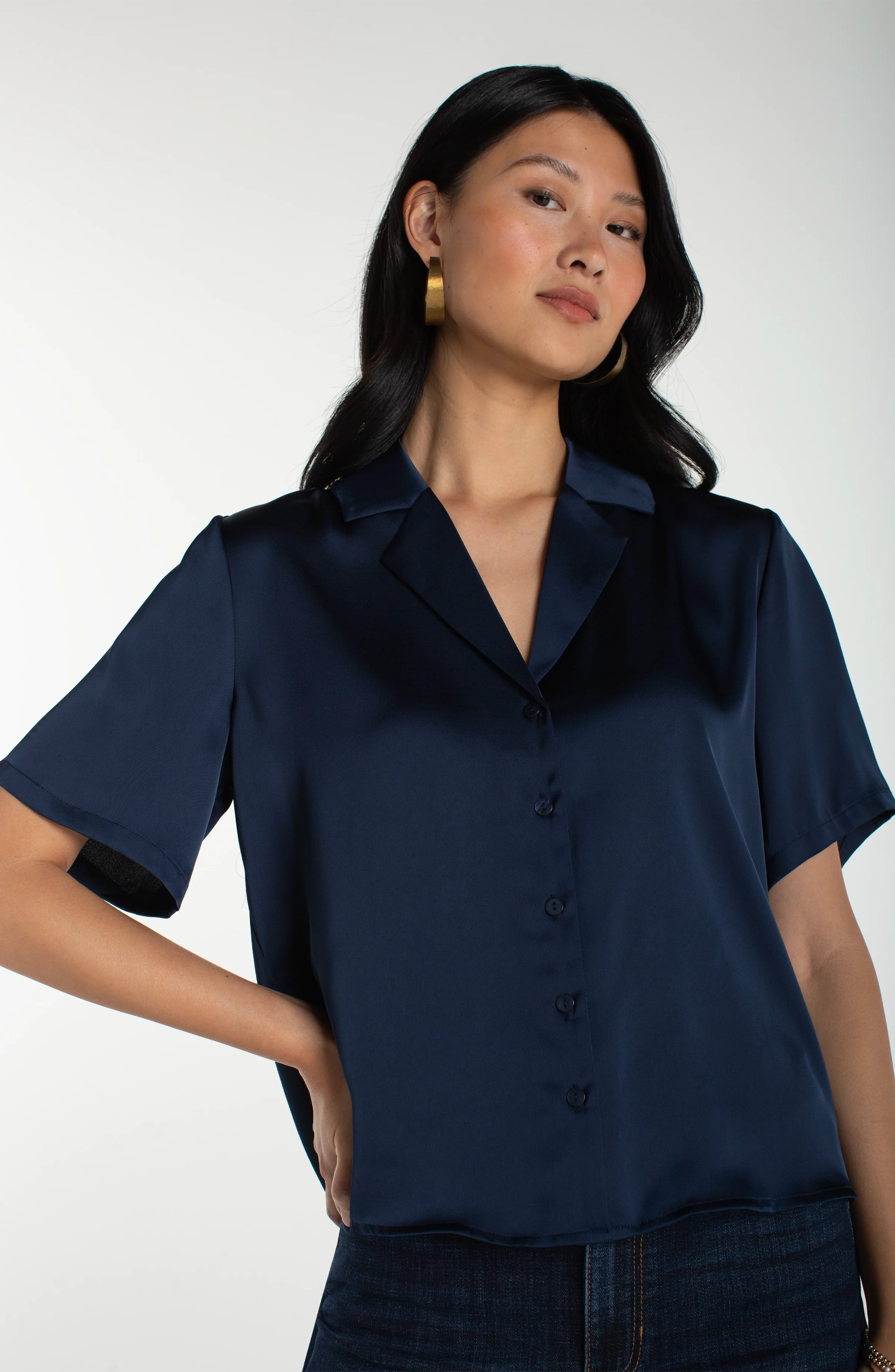 SHORT SLEEVE CAMP COLLAR BLOUSE - Image 3