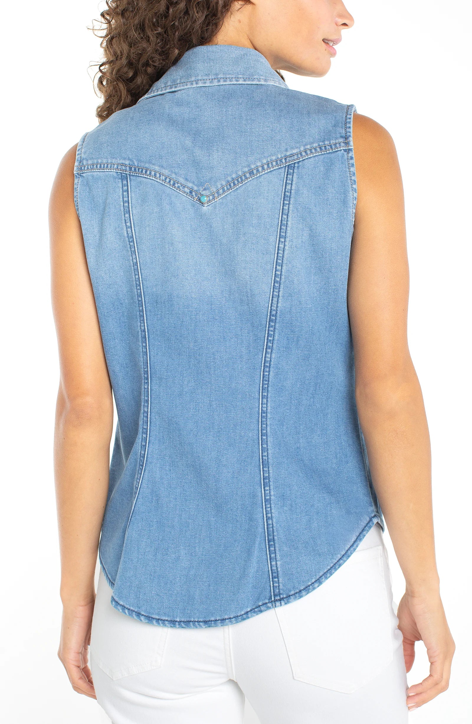 SLEEVELESS DENIM SNAP FRONT SHIRT - Image 2