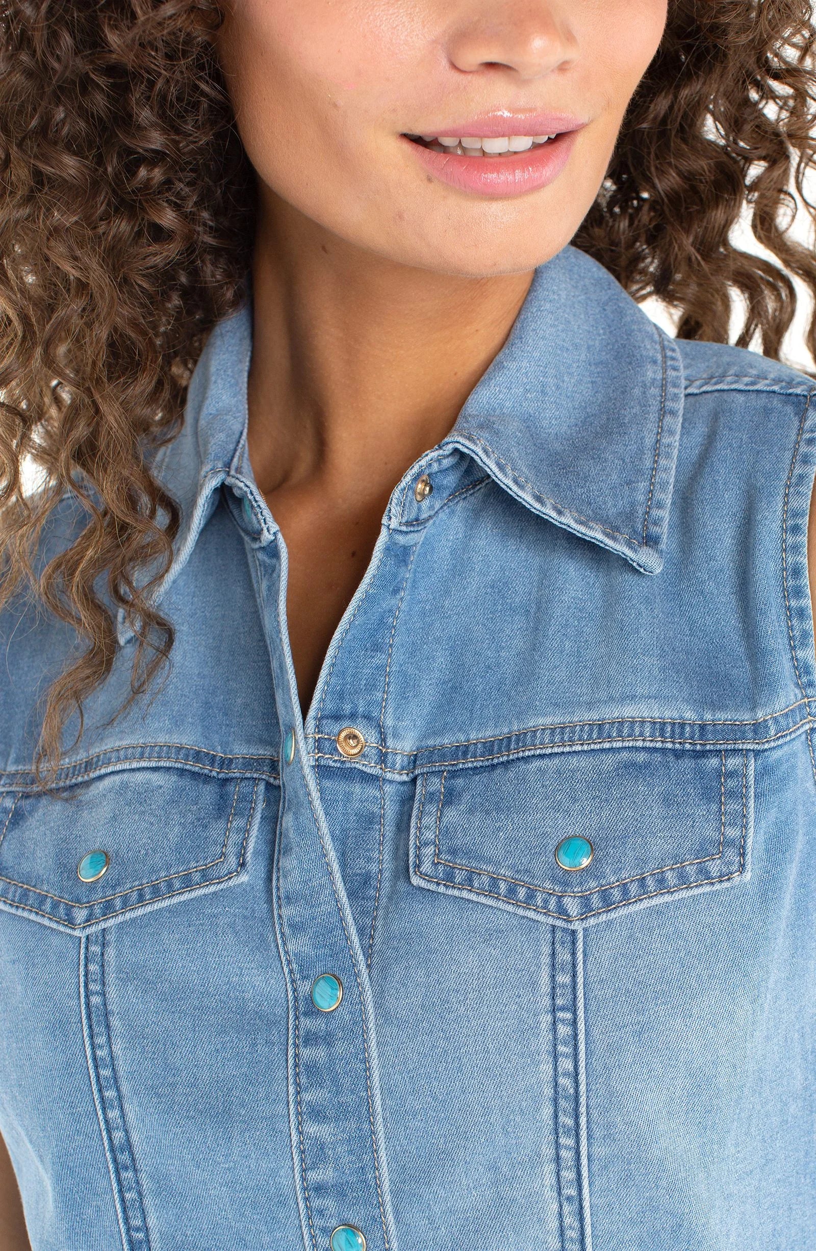 SLEEVELESS DENIM SNAP FRONT SHIRT - Image 3