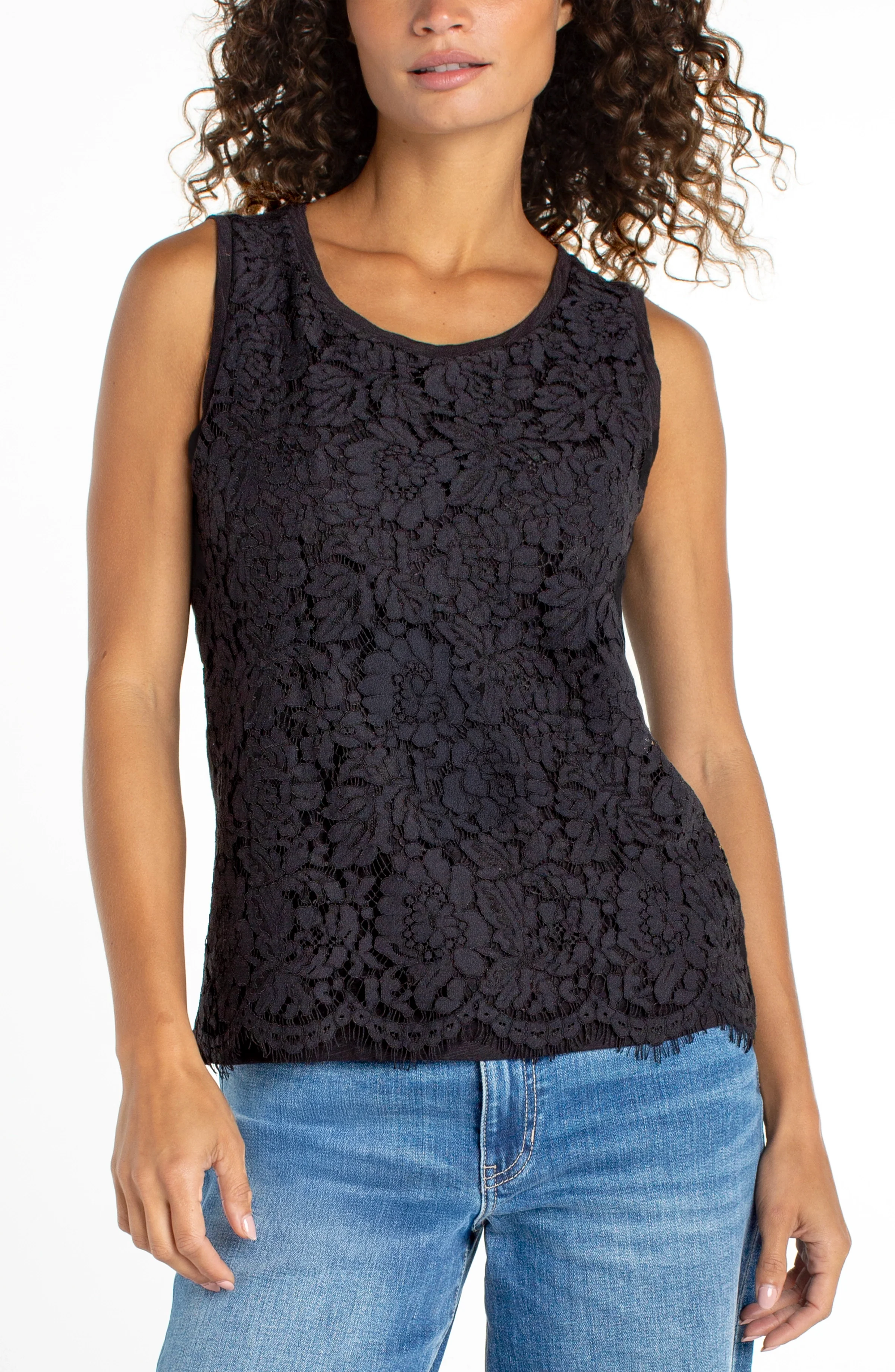 SLEEVELESS LACE-TO-KNIT HYBRID TOP